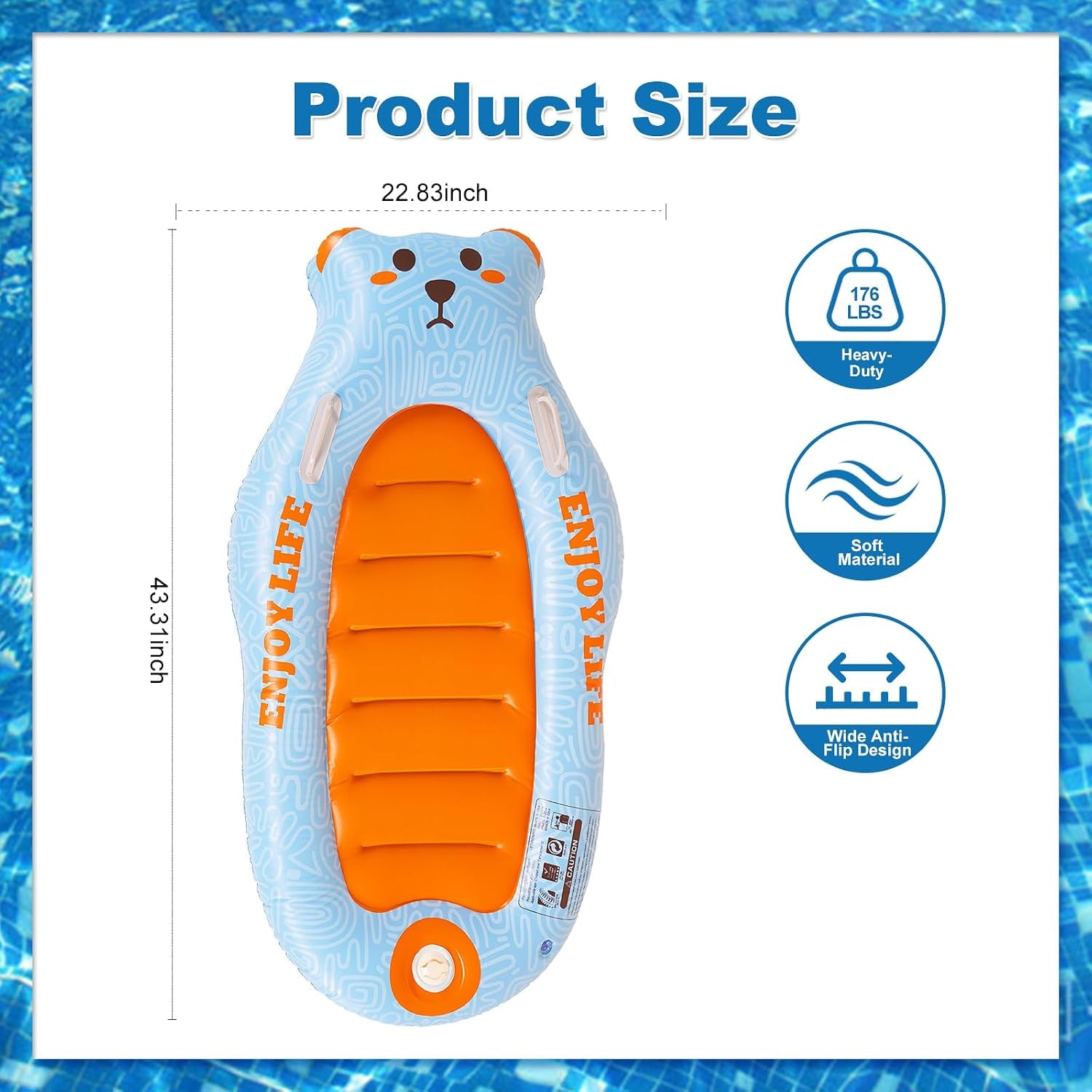 Inflatable Boogie Board for Kids, Penguin Surfboard with Built-In Press Pump, 27.5" Wide Anti-Flip Pool Float, Beach Swim Board with Dual Handles.