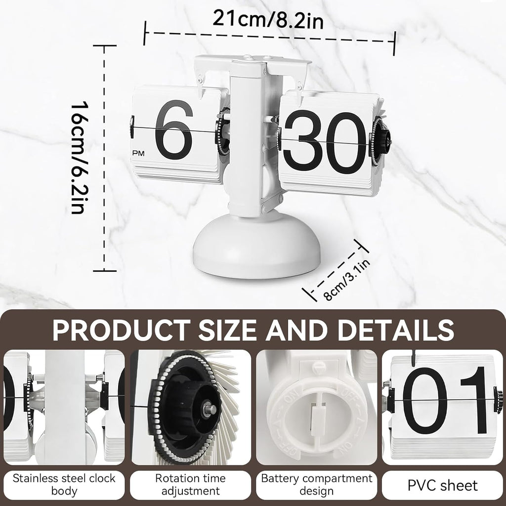 Retro Mechanical Flip Desk Clock, Flipping Clock Retro Flip Clock Digital Flip down Clock Battery Powered Wіth Internal Gear Operated for Home Office Decor, 8.2 * 6.2In (W*H)