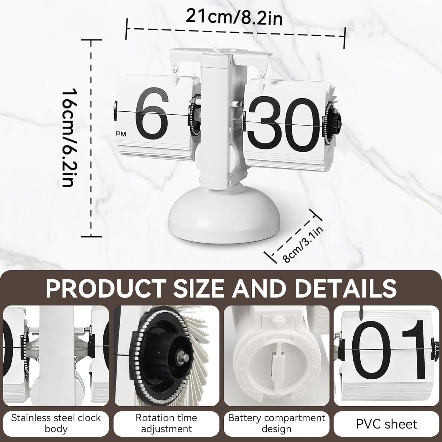 Retro Mechanical Flip Desk Clock, Flipping Clock Retro Flip Clock Digital Flip down Clock Battery Powered Wіth Internal Gear Operated for Home Office Decor, 8.2 * 6.2In (W*H)
