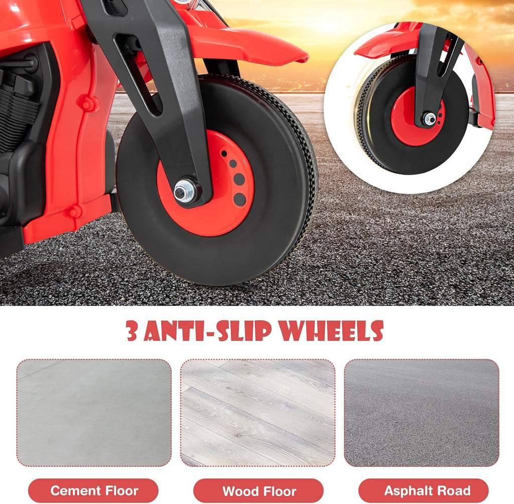 Kids Motorcycle, 6V Electric Ride on Car with Automatic Bubble Function, Foot Pedal, Headlight, Music, 3 Anti-Skip Wheels Vehicle for Children, Toddler Ages 3+