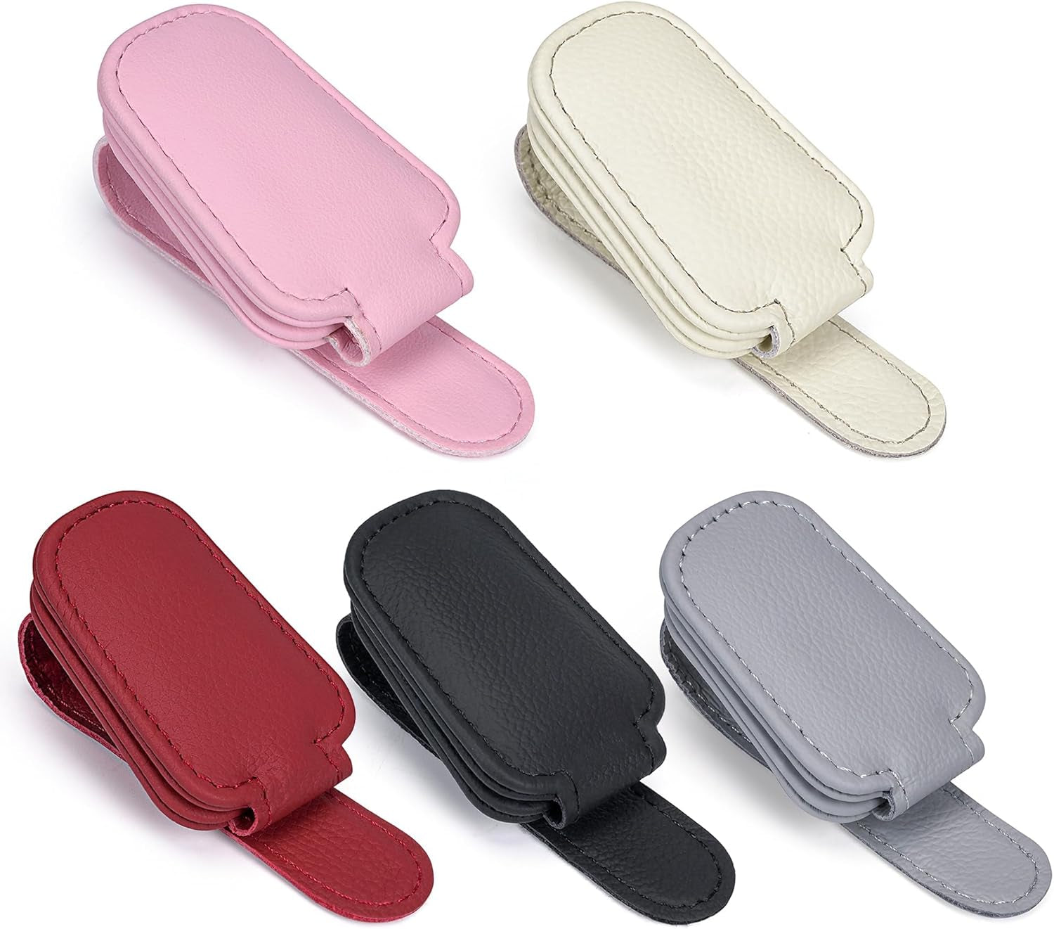 Sunglasses Holders for Car Sun Visor, 2Pack Magnetic Leather Glasses Eyeglass Hanger Clip for Car, Visor Sunglasses Holder Clip Car Accessories for Truck | Magnetic Leather Eyeglass Hanger Clip for Car Visor, One-Hand Easy Operation, Interior Car Accessories for SUV & Truck