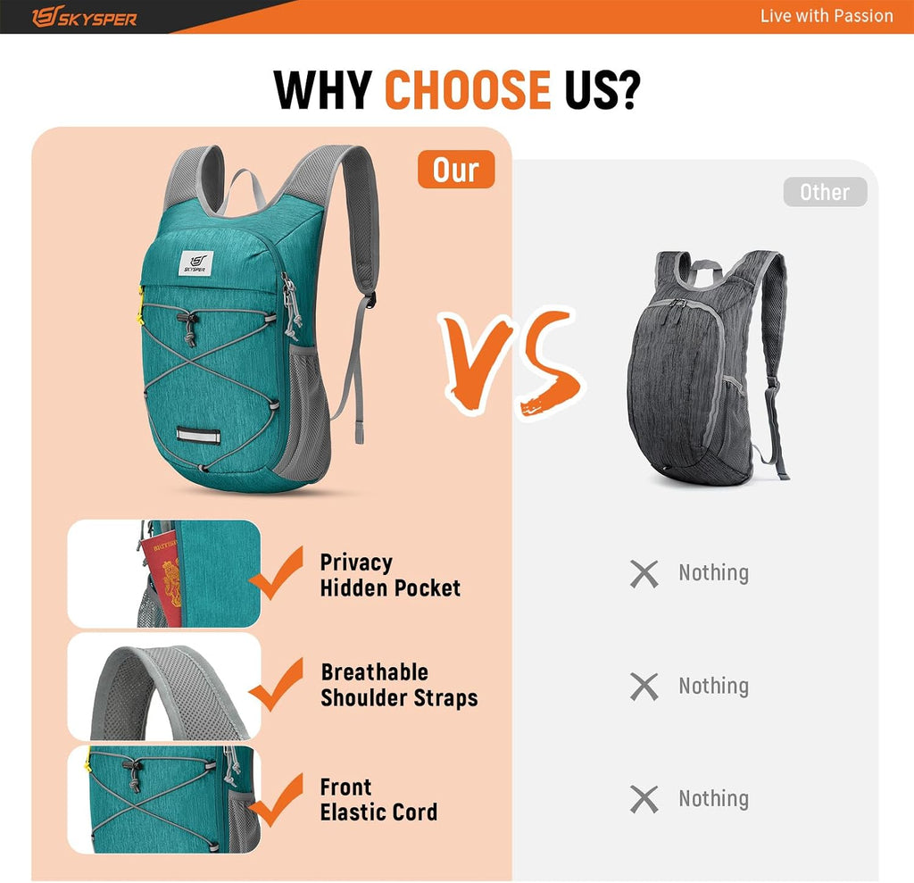 Foldable Hiking Backpack - 10L/15L Small Lightweight Daypack Breathable Travel Backpacks