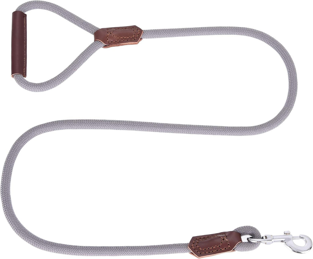 Dog Leash with Genuine Leather Connection/Handle, 4/5/6 FT | Rope Leash, Heavy Duty 360° Swivel Metal Clasp, for Small Medium & Large Dogs