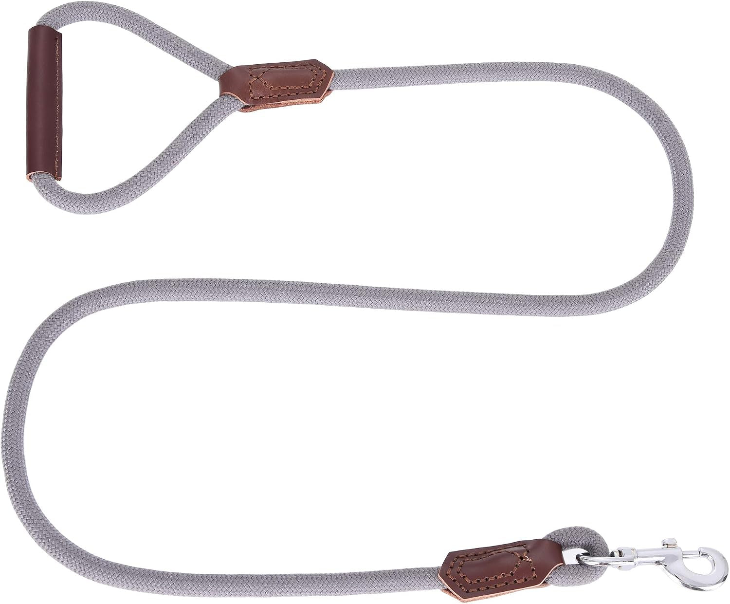 Dog Leash with Genuine Leather Connection/Handle, 4/5/6 FT | Rope Leash, Heavy Duty 360° Swivel Metal Clasp, for Small Medium & Large Dogs