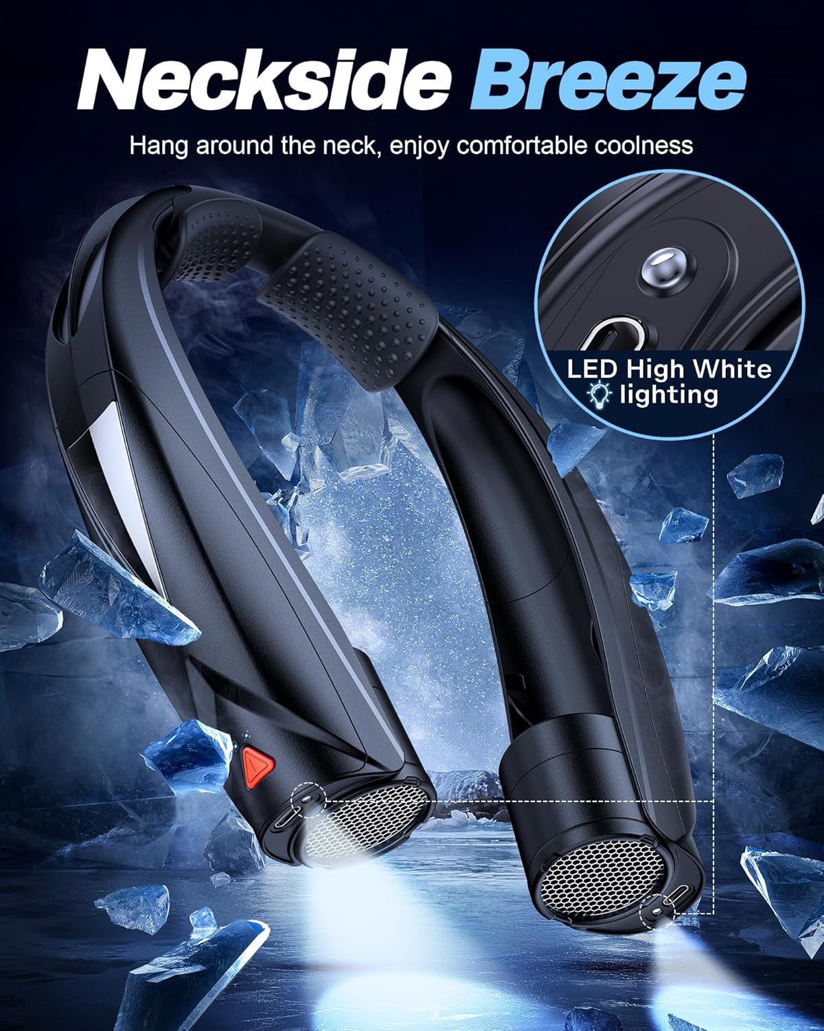 Neck Fan - Portable Neck Fan with LED Book Light, 6-20H Long Battery Life, 6 Speeds Adjustable, USB-C Rechargeable, Hands-Free Wearable Fan, Cooling Personal Fan Gifts for Men Women Dad Mom