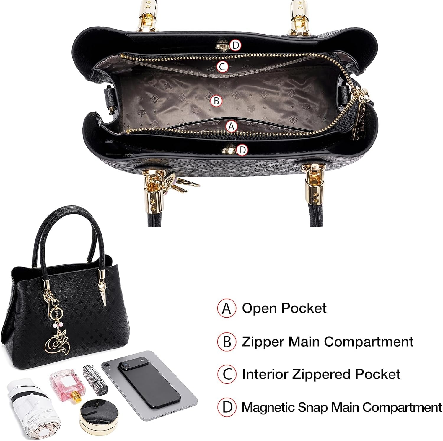 Genuine Leather Satchel Handbags for Women Top-Handle Bags Elegant Shoulder Purses
