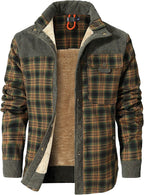 Men'S Sherpa Lined Flannel Corduroy Plaid Shirt Long Sleeve Button up Jacket Fleece Coat for Men with Pocket