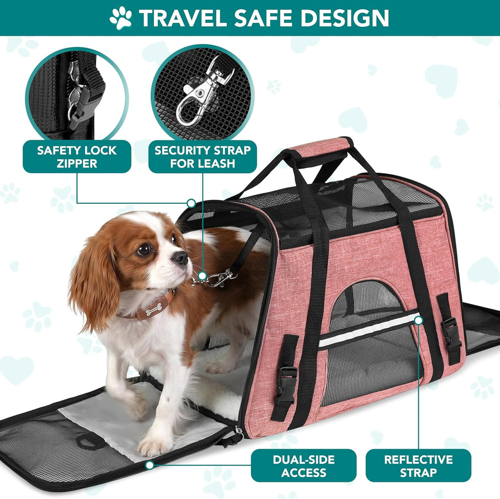 Airline Approved Pet Carrier Cat Small Dogs, Small Heather White Red | Soft Sided TSA Travel Bag, Sherpa Bed, Breathable Mesh Ventilation, Collapsible Bowl, Fits under Seat, up to 18 Lbs