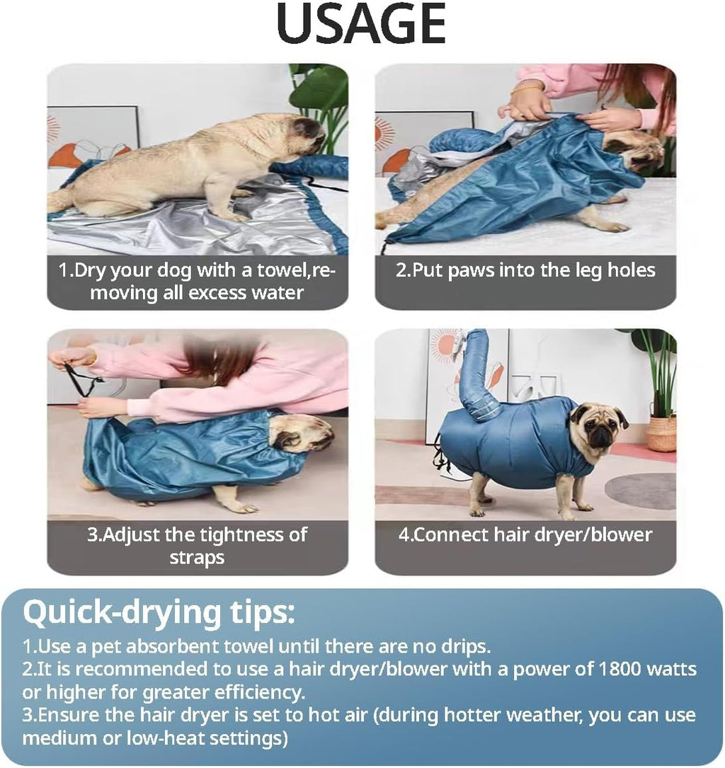 Dog Drying Bag – Quick Dry Pet Hair Drying Suit for Small Medium Large Dogs and Cats, 360° Air Circulation Grooming Accessory for Blow Drying (Small)