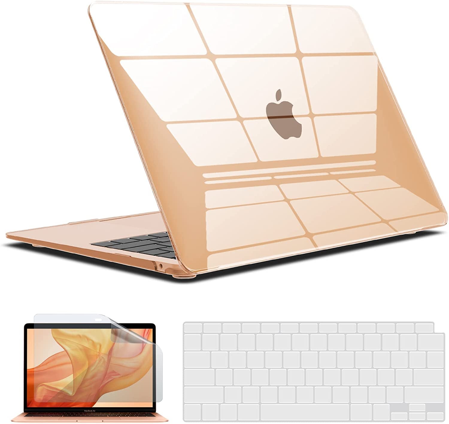 Compatible with 2022 2021 2020 Macbook Air 13 Inch Case M1 A2337 A2179 A1932, Hard Shell Case&Keyboard Cover&Screen Film for Mac Air 13 with Touch ID, Crystal Clear, AT13CYCL+2
