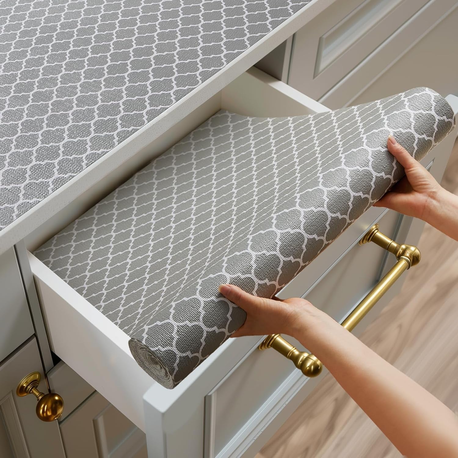 Shelf and Drawer Liner for Kitchen Cabinet Non-Adhesive Non Slip | Thickened Shelf Paper Waterproof Shelves Protector Pantry Liner Cover for Dresser Cupboard Bathroom Gray 23IN X 30FT