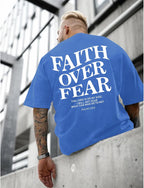 Christian Faith over Fear Shirt for Men Jesus Religious Shirts Oversized Graphic Tees Acid Wash God T-Shirt