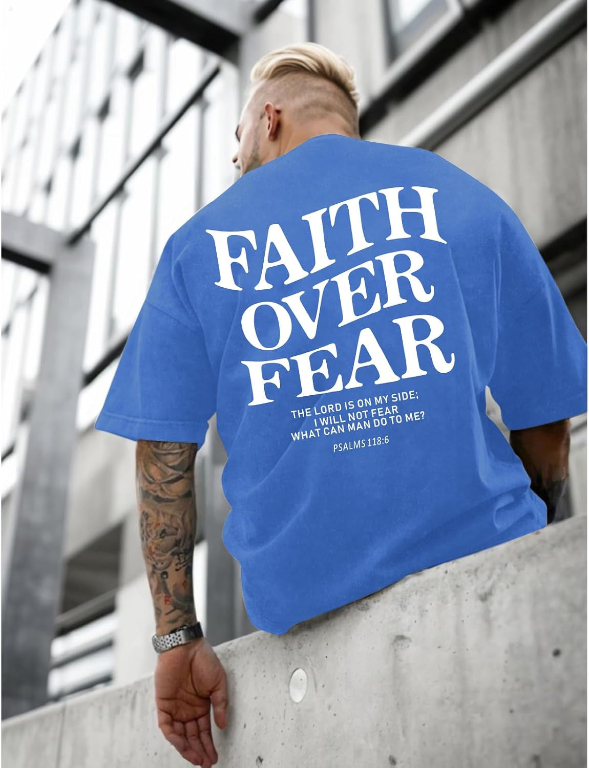 Christian Faith over Fear Shirt for Men Jesus Religious Shirts Oversized Graphic Tees Acid Wash God T-Shirt