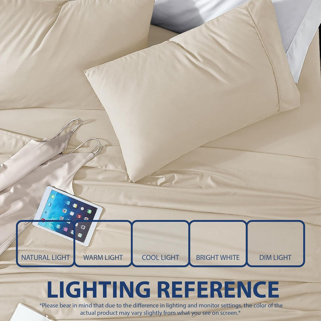 Essentials Ultra Soft Hypoallergenic Wrinkle Resistant Double Brushed Microfiber Bedding Sheet Set, Cream, Full