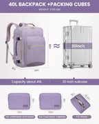 40L Travel Backpack Flight Approved Carry on Backpack,3 Packing Cubes,Waterproof Personal Item Travel Bag,Tsa Carry on Luggage Suitcase Travel Essentials,Gifts for Women & Men,Fits 17" Laptop