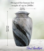 Memorial Cremation Urns for Human Ashes | Handcrafted Large Burial Marble Finish Adult Cremation Urn | Funeral Decorative Urns for Female & Male | 200 Lbs with Velvet Bag (Silver Wave)