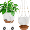 8'' Self Watering Hanging Planters with 2 Kinds of Plant Hangers,2 Pack | Hanging Planters for Indoor Outdoor Plants, Drainage Holes, Removable Tray, Hanging Basket for Home Garden