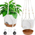 8'' Self Watering Hanging Planters with 2 Kinds of Plant Hangers,2 Pack | Hanging Planters for Indoor Outdoor Plants, Drainage Holes, Removable Tray, Hanging Basket for Home Garden