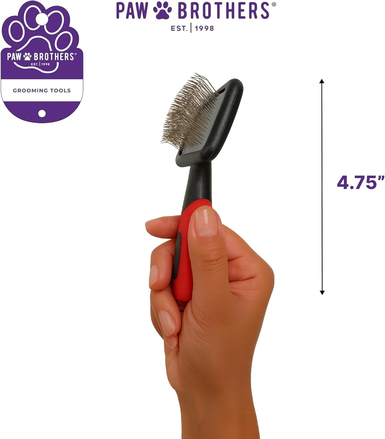 Paw Brothers Mini Pin Tiny Flat Slicker Brush for Dogs, Professional Grade, Stainless Steel Pins, Flexible Head, Comfort Grip, Mini Size, 4.75" X 2.25" X 1.5"