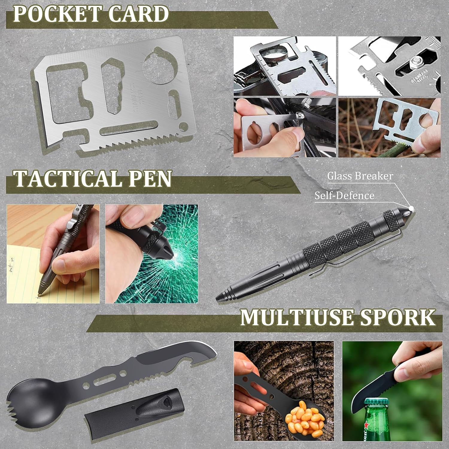 Gifts for Men Fathers Day Dad Husband Boyfriend Him, Survival Kits, 14 in 1 Survival Gear Camping Essentials Cool Gadgets for Camping Hiking Wilderness Adventures and Disaster Preparedness