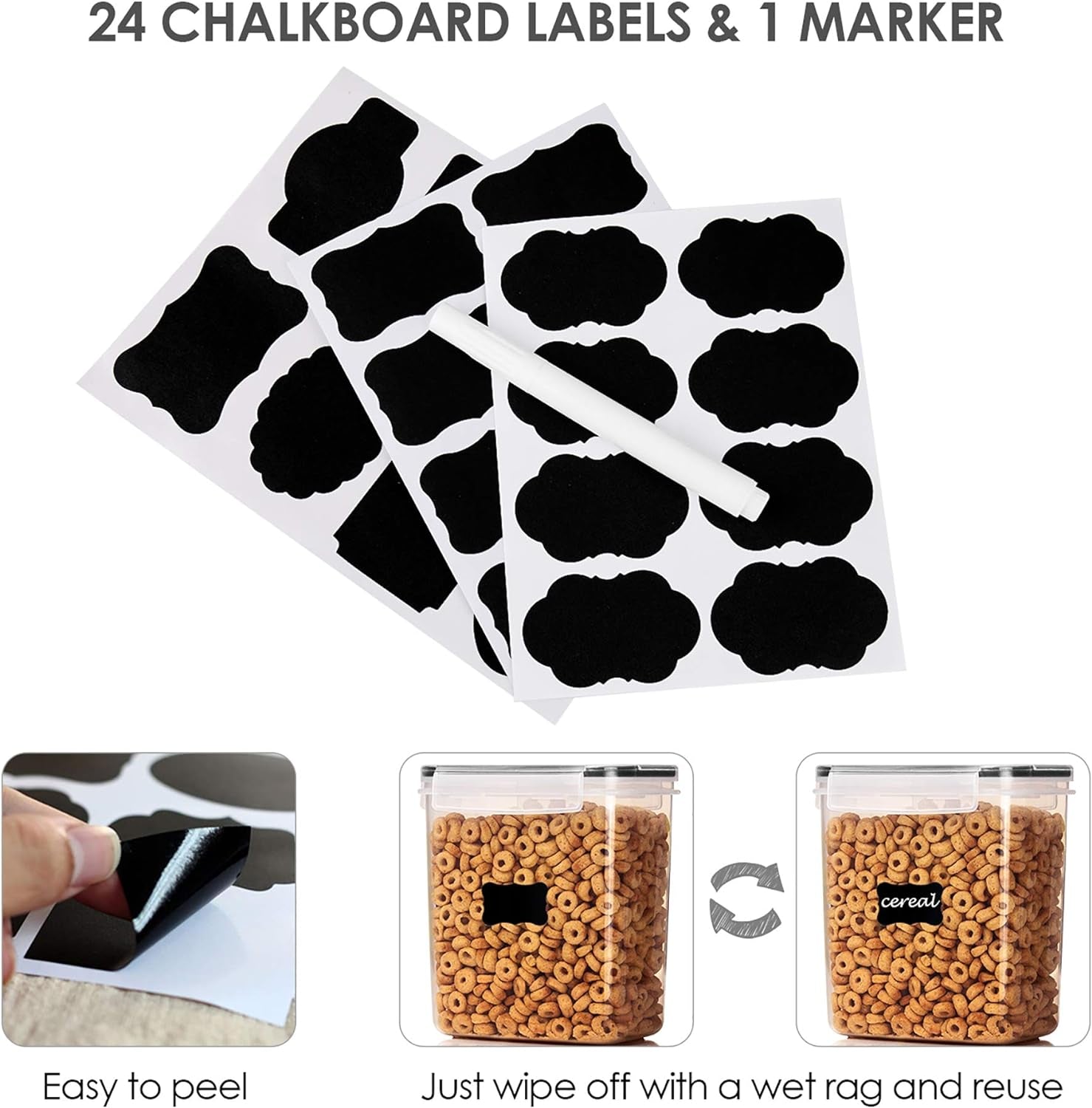 Airtight Food Storage Containers 6 Pieces - Plastic BPA Free Kitchen Pantry Storage Containers for Sugar,Flour and Baking Supplies - Dishwasher Safe - Include 24 Labels, Black | Airtight Bpa-Free Containers Keep Baking Supplies Fresh. Dishwasher Safe Set