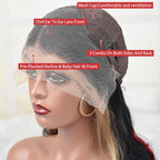 Black Red Blonde Highlight Wig Human Hair 13X4 Lace Front Wigs Human Hair Pre Plucked 180% Density Body Wave HD Lace Frontal Wig Blonde Red Highlight Glueless Colored Human Hair Wig for Women 26 Inch