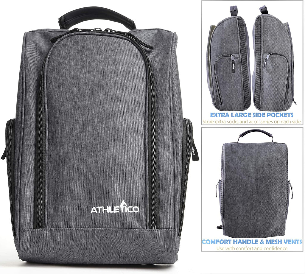Golf Shoe Bag - Zippered Shoe Carrier Bags with Ventilation & outside Pocket for Socks, Tees, Etc. (Gray)