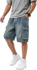 Baggy Jean Shorts Men, Y2K Jorts Cargo Ripped Elastic Waist, Mens Denim Shorts Comfy Casual Streetwear Summer