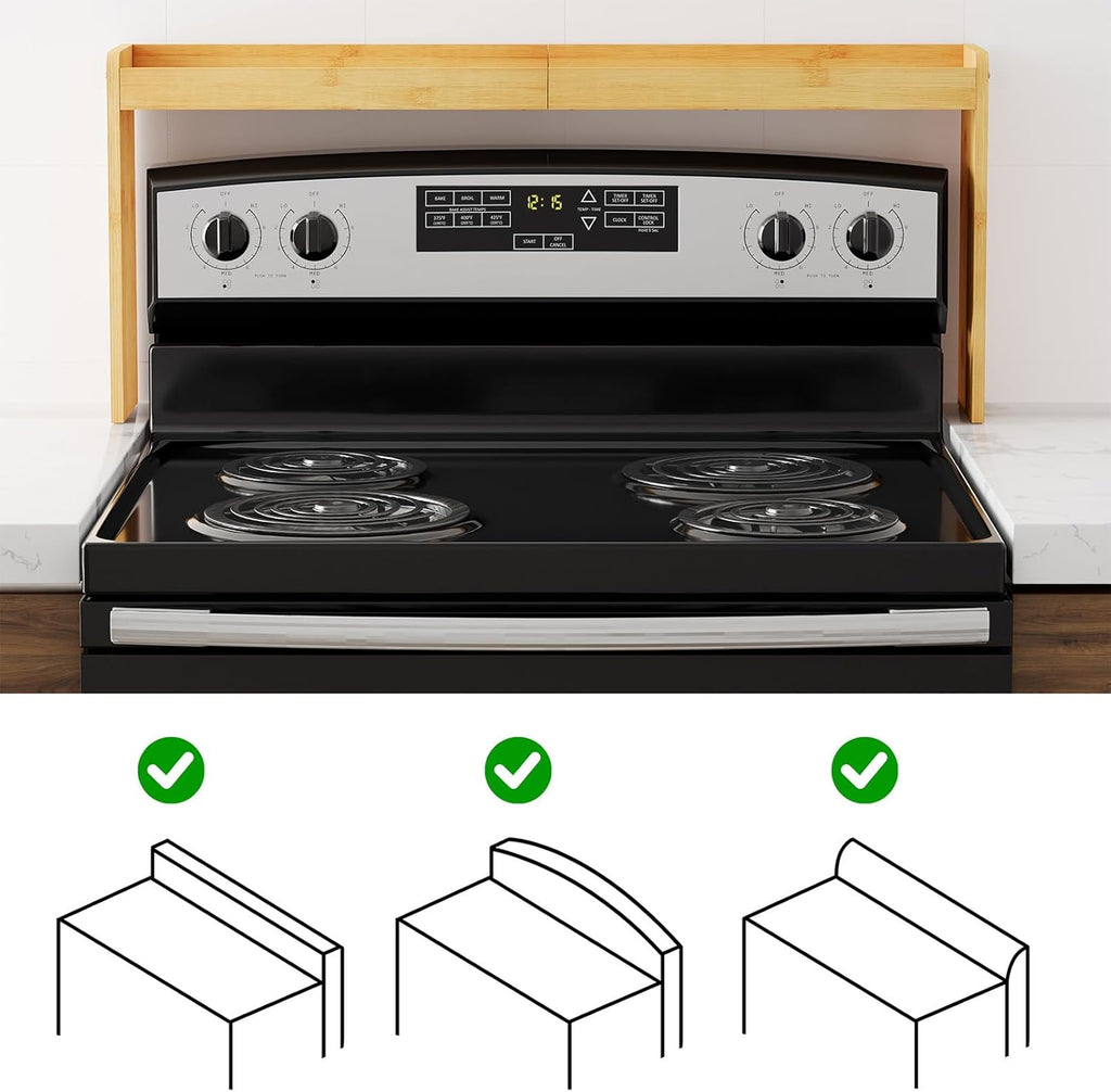Bamboo over the Stove Spice Holder Shelf, 31.5" Kitchen Organizer Stove Spice Top Rack, 11.6" Height Countertop Storage, over Oven Back Sink Organization Shelf, Natural