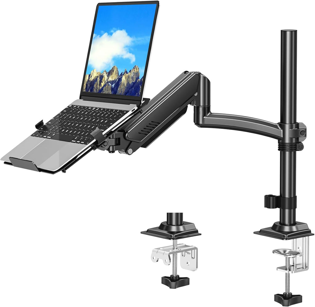 Laptop Desk Mount, Adjustable Laptop Stand for Max 17" Notebook or 32" Monitor, Laptops Arm Mount for Desk Holds 4.4-22Lbs, Tall Laptops Stand with Clamp/Grommet