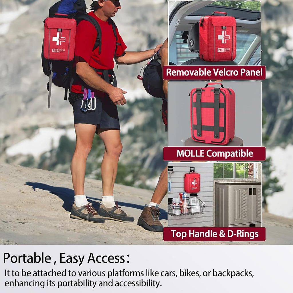 Upgrade - Comprehensive First Aid Kit with Labelled Compartments, Molle System Emergency Kits for Car,Home,Hiking, Backpacking, Camping, Traveling, and Cycling