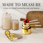Gold Measuring Cups and Spoons Set – 8-Piece Brass Measuring Set with Beige Silicone Handles for Comfortable Grip – Stainless Steel, Stackable, Gold Kitchen Accessories for Baking & Cooking