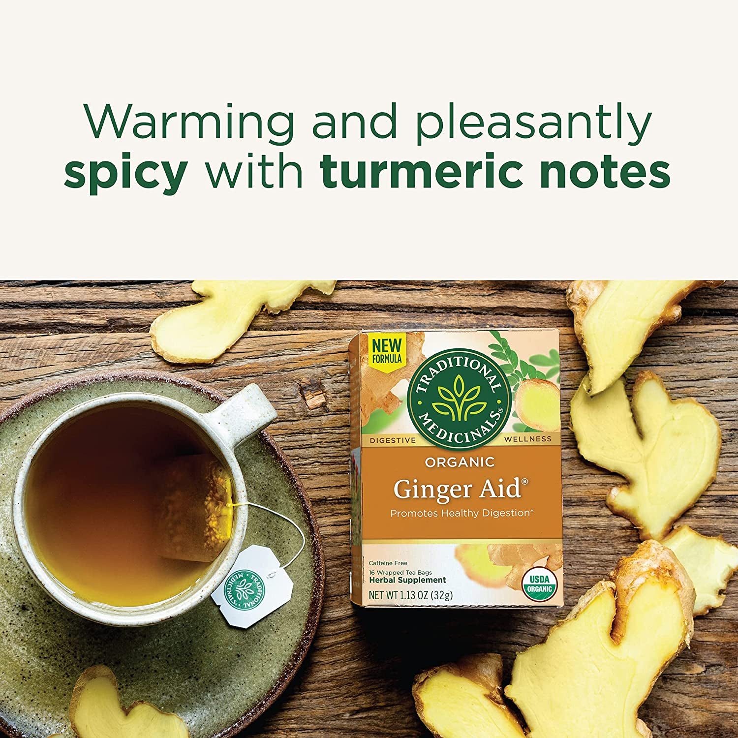 Organic Ginger Aid Digestive Tea, 16 Tea Bags (Pack of 1)