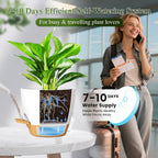 Self Watering Pots with Drainage Holes, 2 Pack 8 Inch Plant Pots with Water Level Indicator Deep Reservoir, Large Plastic Planter for Indoor Outdoor Plants - White Brown