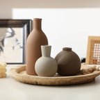 Ceramic Vase Set of 3, Vases Home Decor Rustic Farmhouse Decorative Vase Pottery Vases for Bouquet Pampas Grass Dried Fresh Flowers, Table Living Room Kitchen Bedroom Bathroom - Brown