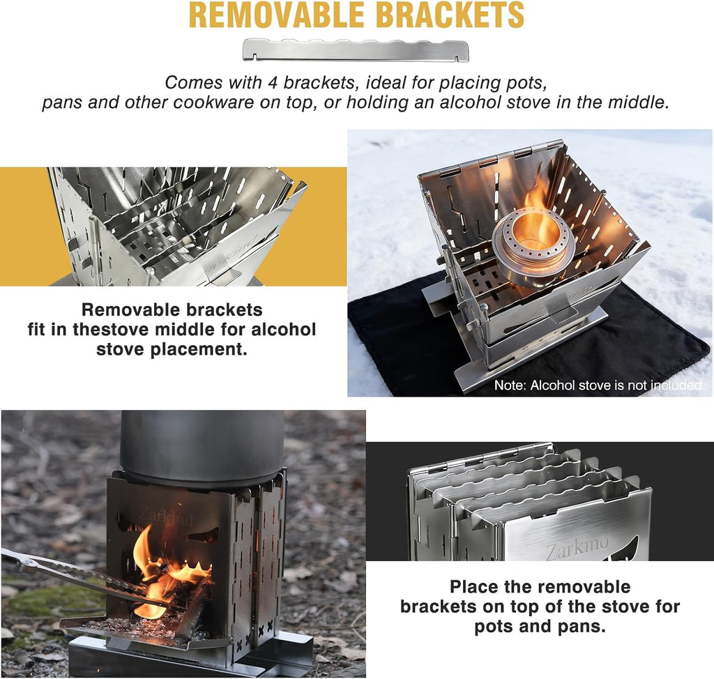 Survival Stove for Camping Cooking, Portable Wood Burning Stove, Stable Stainless Steel Foldable Camp Stove, Emergency Outdoor Cooking Stove No Gas Required, Compact Bushcraft Stove