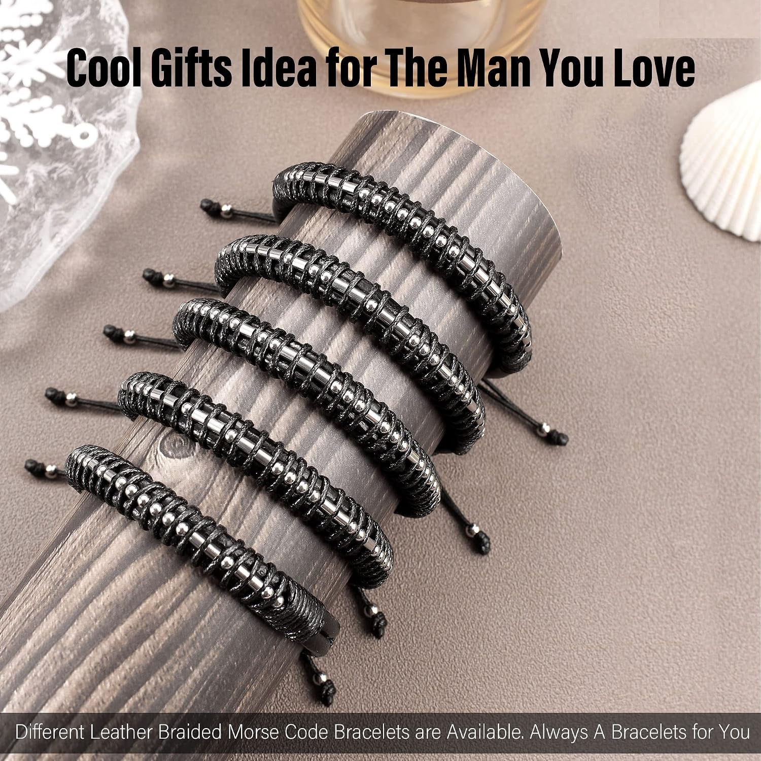 Fathers Day Gift, Gifts for Men Morse Code Bracelets for Men 2026 Graduation Gifts Mens Bracelet for Him Boyfriend Husband Leather Bracelet Motivational Birthday Jewelry Stocking Stuffers