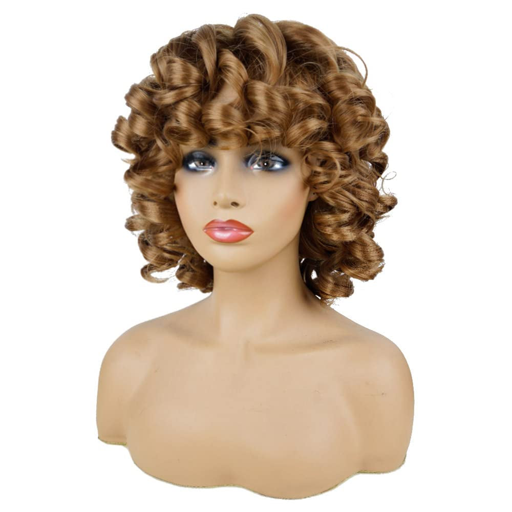Curly Wig with Bangs Wigs for Black Women Honey Blonde Short Synthetic Hair Wigs (#30 Honey Blonde)