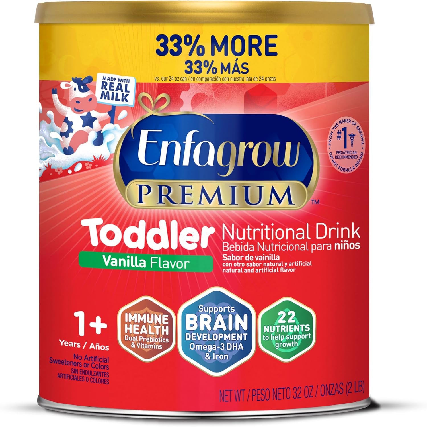 Premium Toddler Nutritional Drink, Try Our Brain Supporting Trio, Natural Vanilla Flavor, 32Oz Can (Pack of 2)