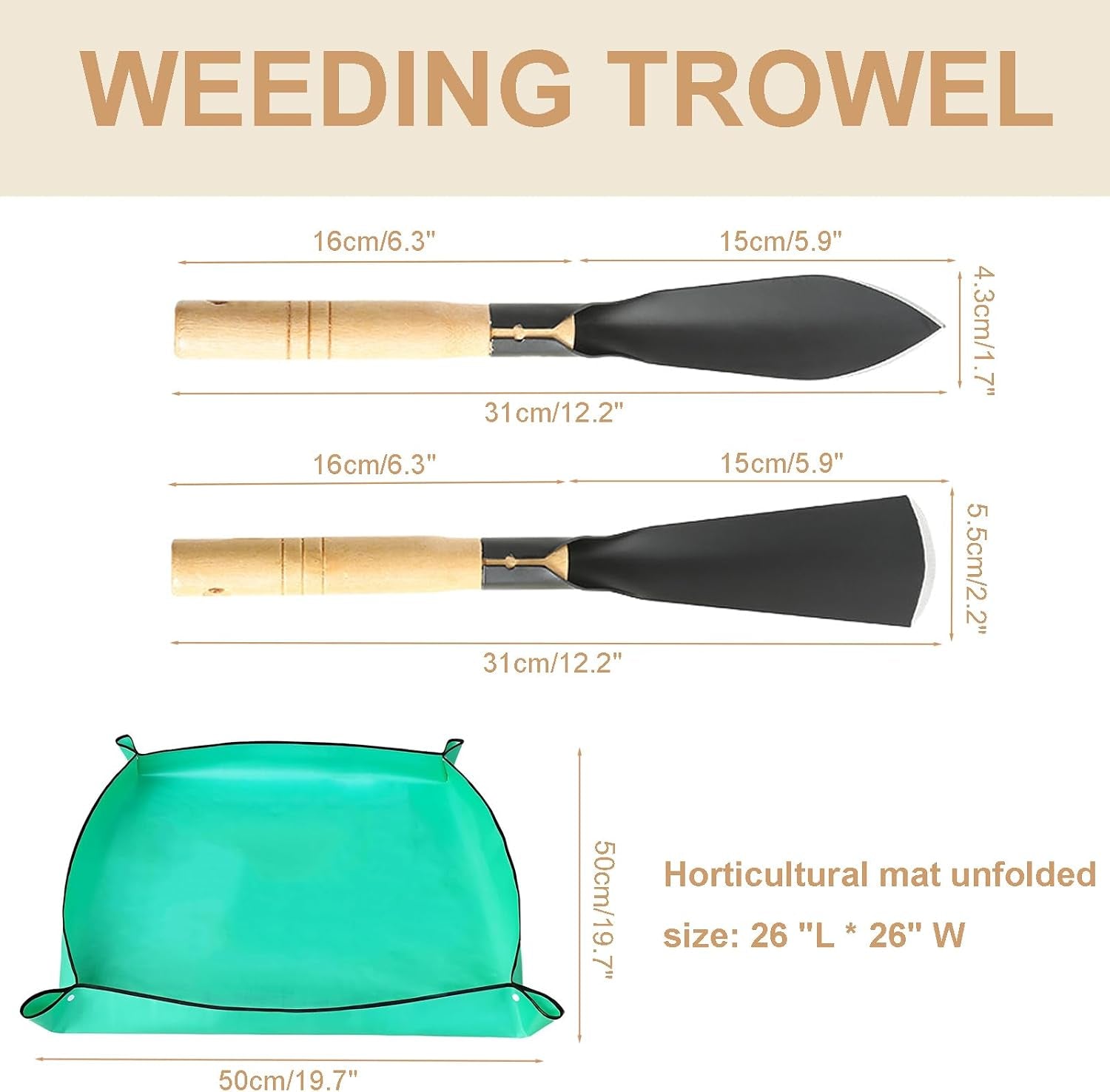 Garden Shovel Trowel Tool Set, 3 Pack Heavy Duty Gardening Tools Set Include Wide Garden Trowel, Hand Shovel with Repotting Mat, Small Shovels for Digging Planting Transplanting