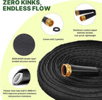 Lightweight Flat Garden Hose 100Ft, 800D Woven Water Hose with 3/4” Aluminum-Copper Fittings with 2 Rubber Washers, 580 PSI Burst Pressure, Flexible Kink-Free Hose for Outdoor, Lawn & Yard Use