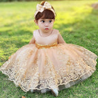 0-6 Years Baby Girls Pageant Lace Embroidery Dresses Toddler Formal Dress with Headwear
