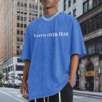 Christian Faith over Fear Shirt for Men Jesus Religious Shirts Oversized Graphic Tees Acid Wash God T-Shirt