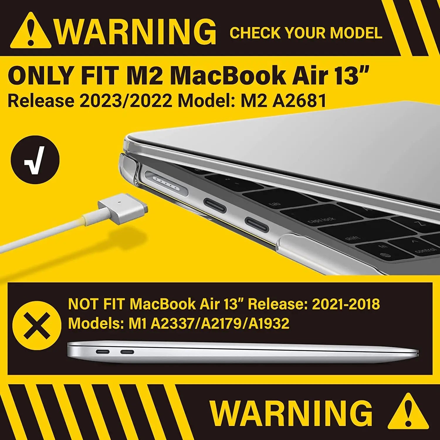 Compatible with 2024 2023 2022 Macbook Air 13 Inch Case M3 A3113 M2 A2681, Hardshell Case & Keyboardcover & Screenfilm & Type-C Adapter for Mac Air 13.6, Crystal Clear, AT13-KK-CYCL+2TC