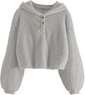 Kids Girl'S Fuzzy Hoodies Warm Loose Pullover Sherpa Jacket Tops | Oversized Hooded Sweatshirts, Button Down, Warm Coat, Loose Fitting, Casual Outfits, Fall Winter Clothes