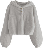 Kids Girl'S Fuzzy Hoodies Warm Loose Pullover Sherpa Jacket Tops | Oversized Hooded Sweatshirts, Button Down, Warm Coat, Loose Fitting, Casual Outfits, Fall Winter Clothes