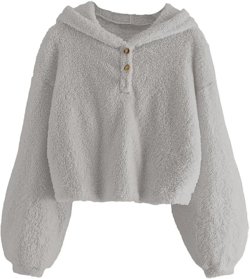 Kids Girl'S Fuzzy Hoodies Warm Loose Pullover Sherpa Jacket Tops | Oversized Hooded Sweatshirts, Button Down, Warm Coat, Loose Fitting, Casual Outfits, Fall Winter Clothes