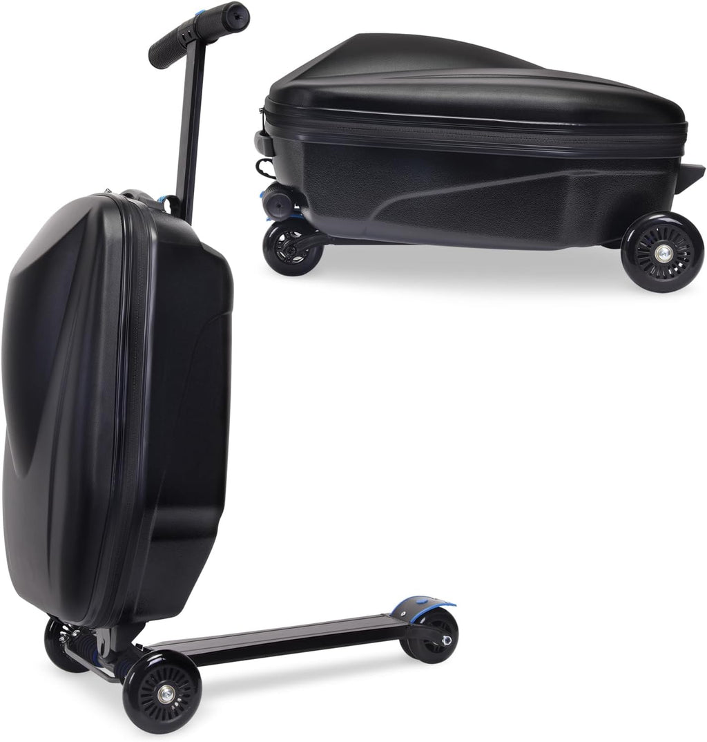 20" Scooter Suitcase for Kids, 2-In-1 Ride on Luggage with Wheels for Boys & Girls Ages 4-15, Foldable Hardshell Carry on Lightweight Travel Suitcase for Airplane