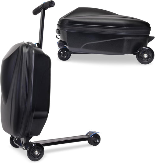 20" Scooter Suitcase for Kids, 2-In-1 Ride on Luggage with Wheels for Boys & Girls Ages 4-15, Foldable Hardshell Carry on Lightweight Travel Suitcase for Airplane