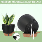 Self Watering Pots with Water Level Indicator, 12" 10" 9" 8" Large Plastic Flower Pots with Mesh Drainage Hole and Removable Saucer Reservoir for Indoor Outdoor Plants 4Pcs （Black